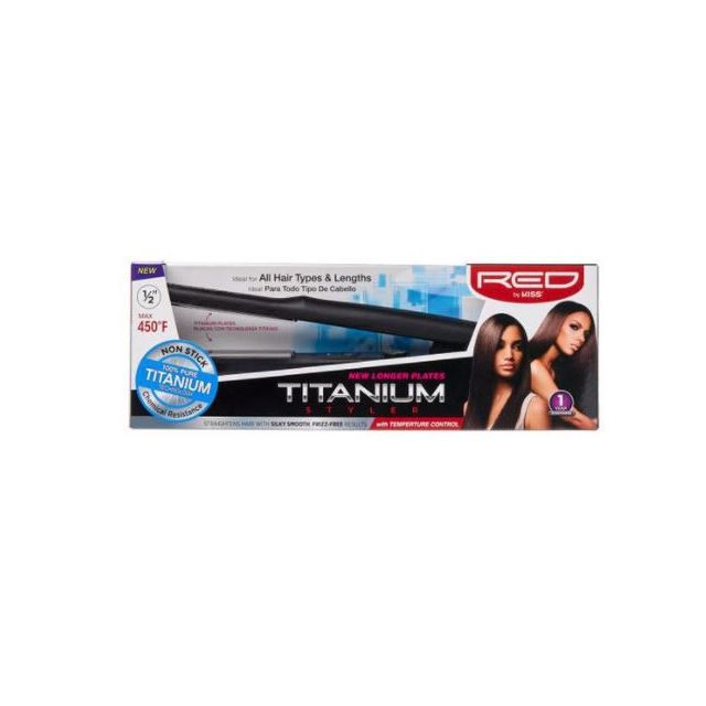 RED KISS Titanium Styler 1/2" New Longer Plates Flat Iron Straightens Hair With Silky Smooth, Frizz-Free Results FITS0