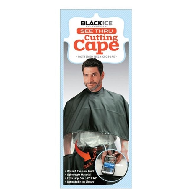 Black Ice Black See Thru Cutting Cape -BVE004BLAS