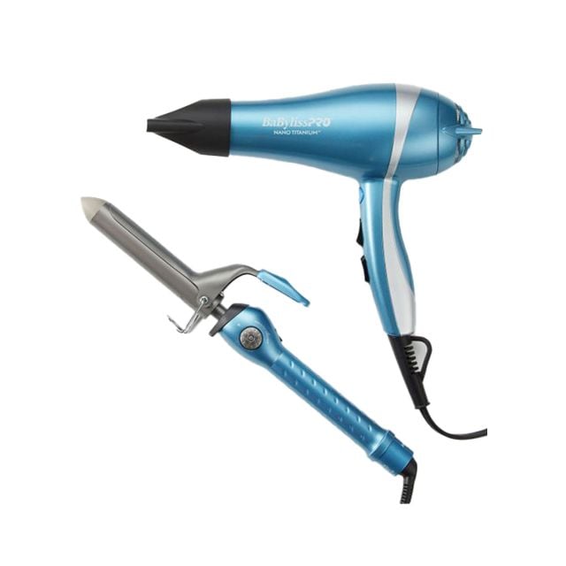 BabylissPro Nano Titanium Lightweight Ionic Dryer & 1" Spring Curling Iron Limited Edition BNTPP68