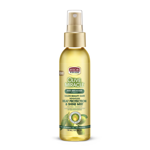 African Pride Olive Miracle Anti-Breakage Formula  Heat Protection & Shine Mist 4oz