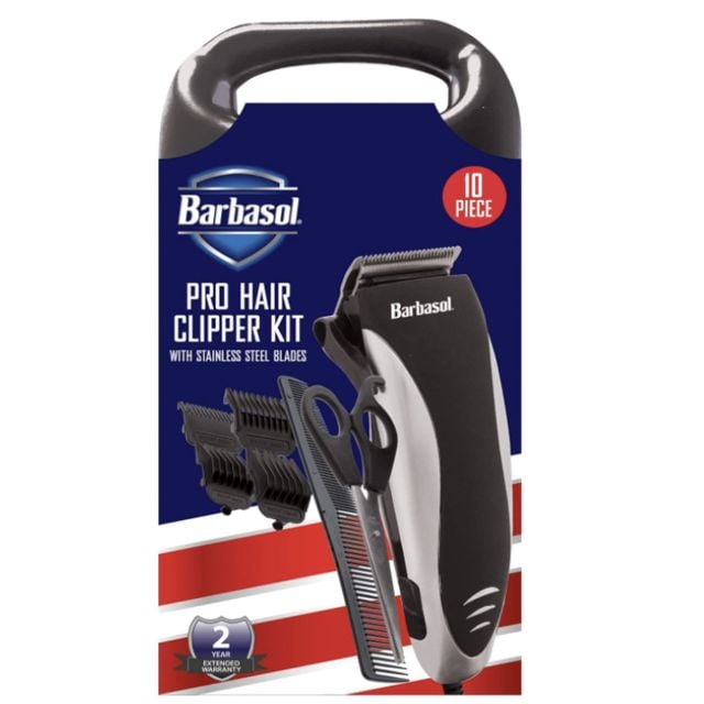 BARBASOL Pro Hair Clipper Kit 10PC With Blades CBH1-4002-SLV
