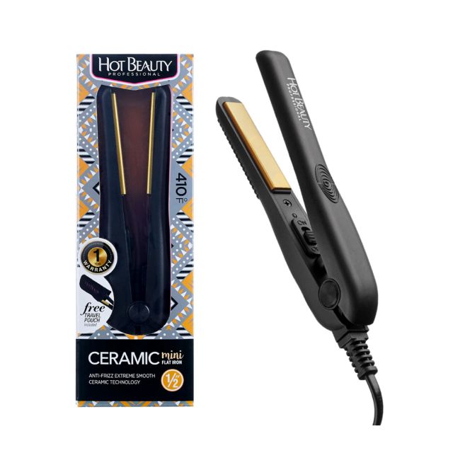 Hot Beauty 1/2" Ceramic Mini Flat Iron Black  HFIM050NB