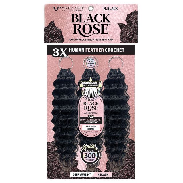 Black Rose Remi Hair 3X Deep Wave Human Feather Crochet 14"