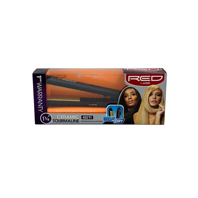 RED KISS Ceramic Tourmaline Professional Flat Iron Wet To Dry 1 1/4" FI125