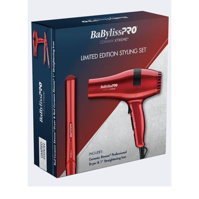 BabylissPro Ceramic Xtreme Limited Edition Styling Set Ceramic Strimmer Professional Dryer & 1" Straightening Iron CEPP1N