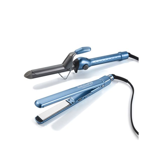BabylissPro Nano Titanium 1.25" Spring Curling Iron & 1" Ultra Thin Flat Iron BNTPP80