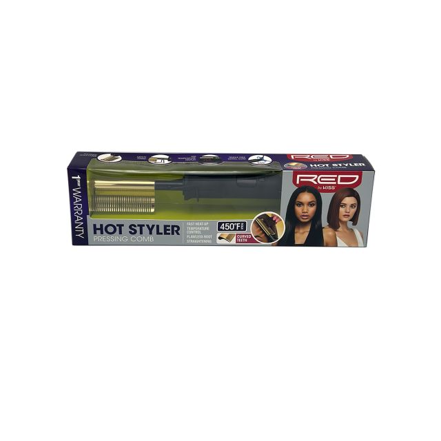 RED KISS Hot Styler Pressing Comb Flawless Root Straightening Curved Teeth HC06