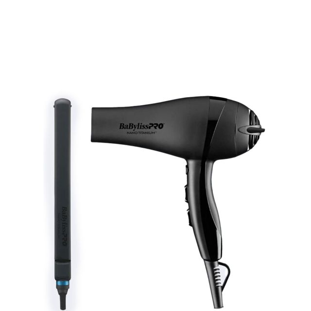 BabylissPro Nano Titanium Lightweight Ionic Dryer & 1" Ultra-Thin Flat Iron BNTPPMB415