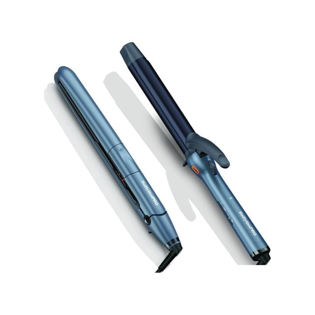 BabylissPro Nano Titanium The Truetension Electromagnetic 1" Flat Iron & The Precisiongrip 1 1/4" Curling Iron BNTPP99