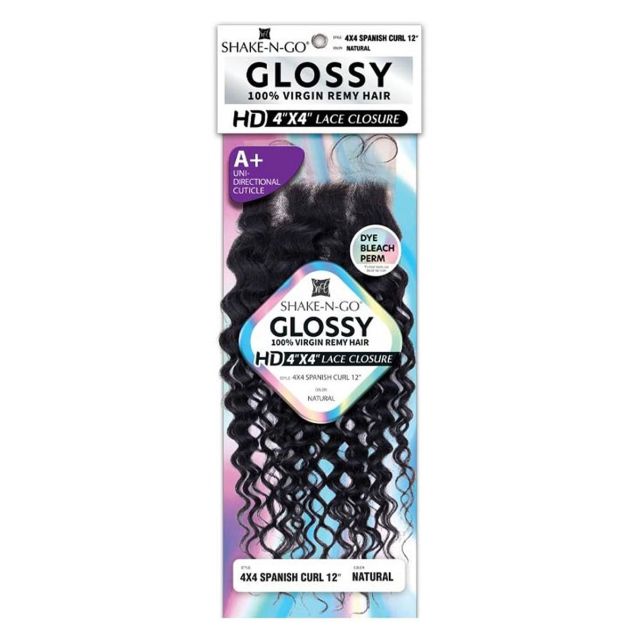 Glossy 4X4 Spanish Curl 12" Human Hair Lace Closure