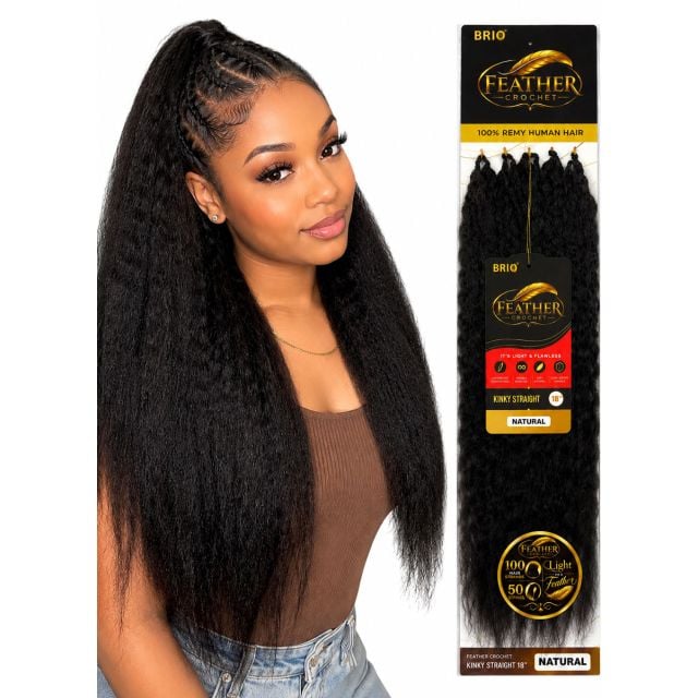 Brio Human Hair Kinky Straight Feather Crochet 18"
