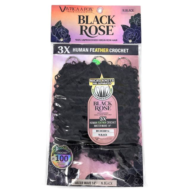 Black Rose Remi Hair 3X Water Wave Human Feather Crochet 14"