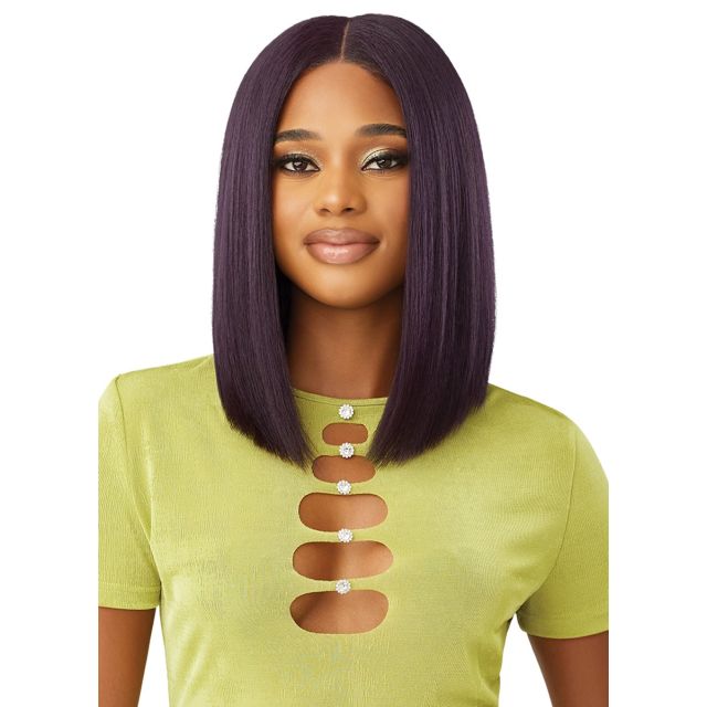 Outre 6"X5" Pre-Cut Human Hair Yaki Straight Bob Glueless Lace Closure Wig 14"