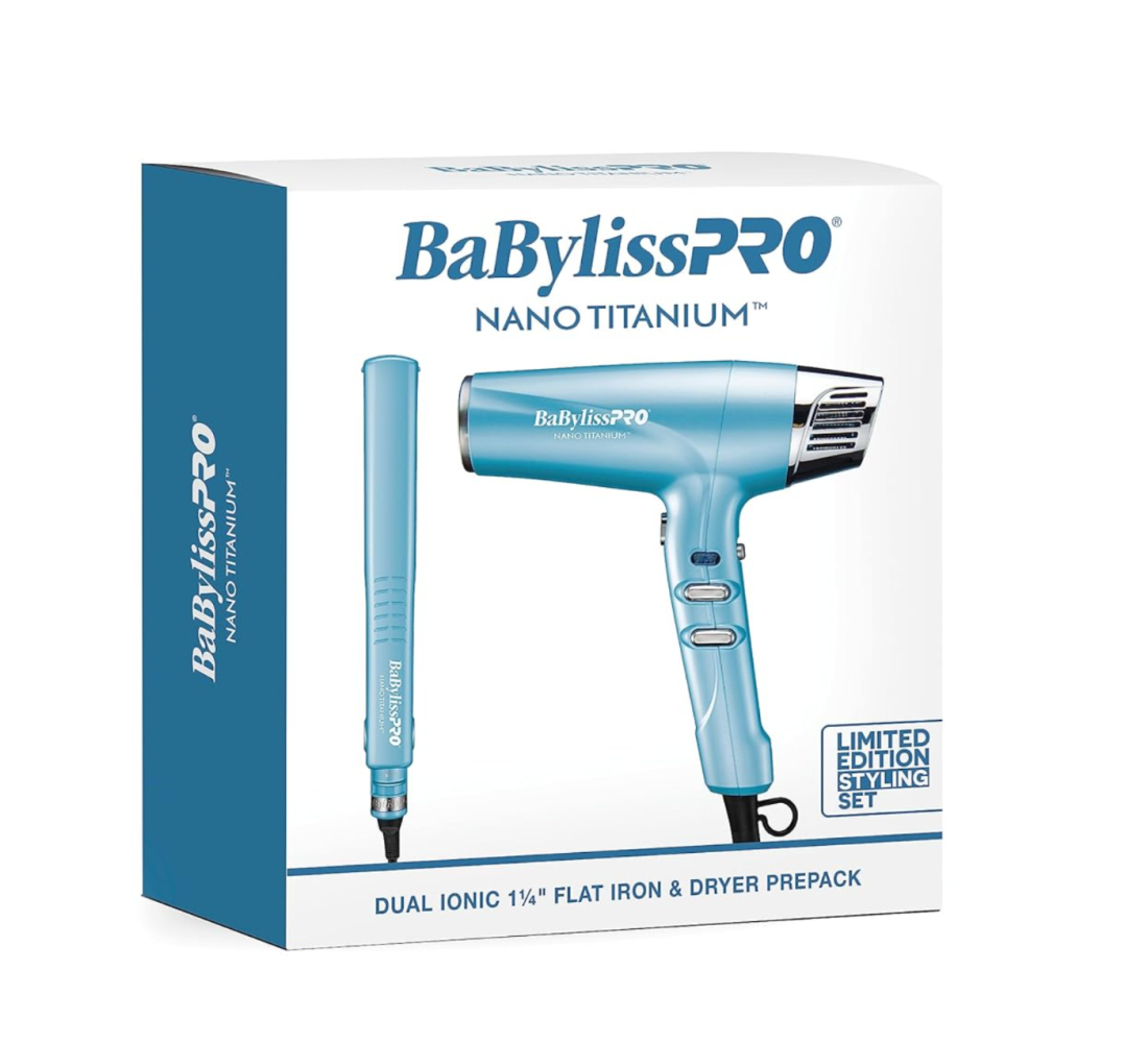 BaBylissPRO Nano Titanium Dual Iconic 1 Flat Iron Dryer Combo