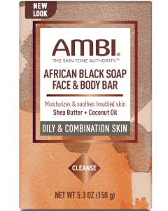 Ambi African Black Soap Face & Body Soap Bar For Oily & Combination Skin 5.3oz